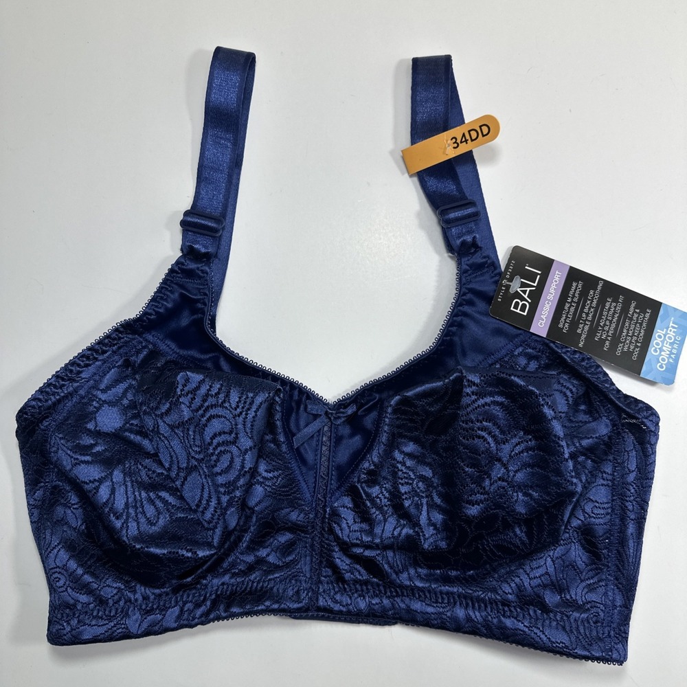 Bali Women's Double Support Spa Closure Wirefree Bra DF3372 In The Navy 34DD NEW